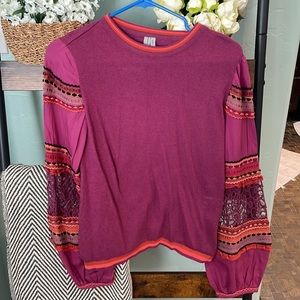 Long sleeved mixed media shirt